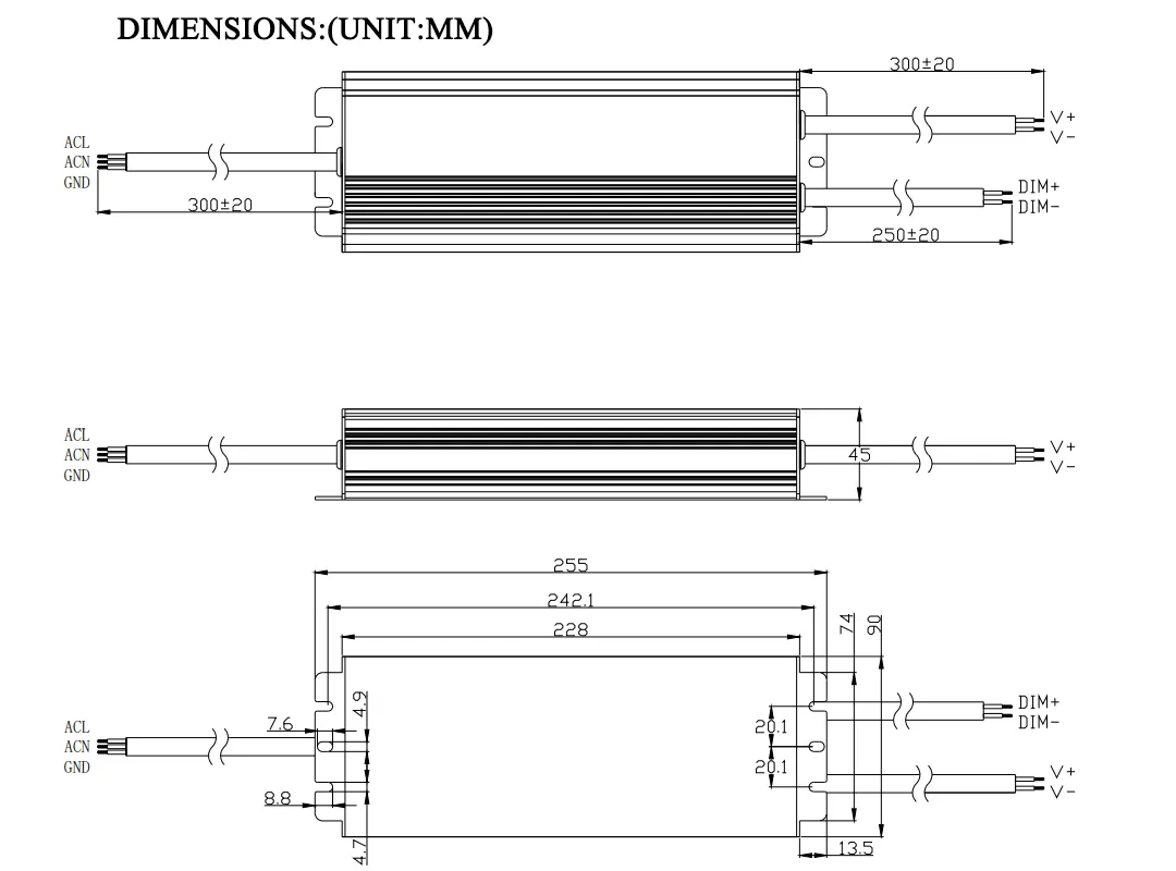 Size of 12v 80w constant voltage led driver